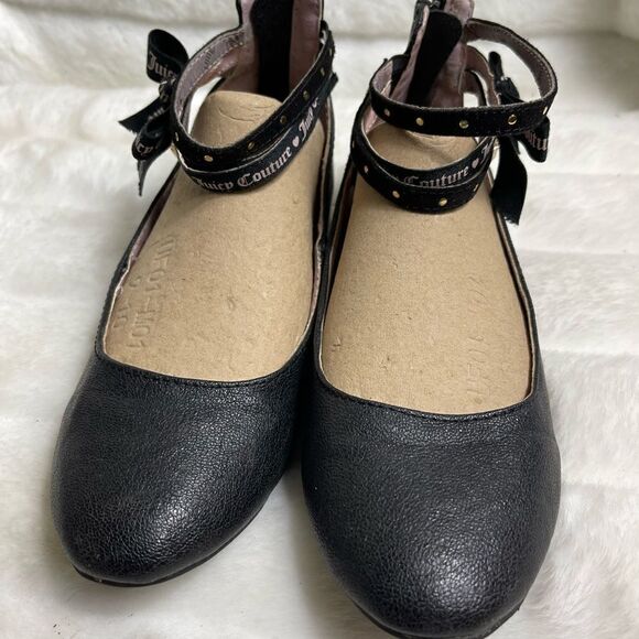 Juicy Couture girl’s black slip on flats three ankle straps gold tone studs SZ5 - Picture 7 of 8